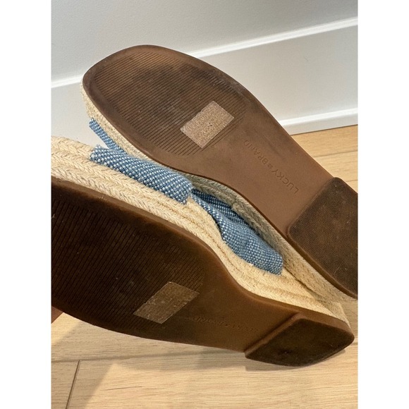 Lucky Brand Denim Espadrille Slide Sandals Women's Size 7.5 Bow Detail Platform - Picture 3 of 7